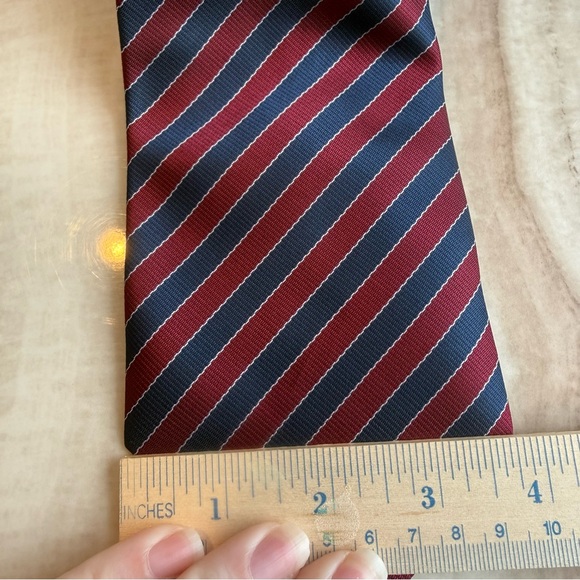 Kai Long Burgundy and Navy Striped Silk Tie - Picture 3 of 7